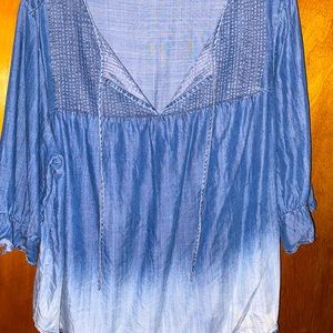 Jean blouse with ruffle sleeves